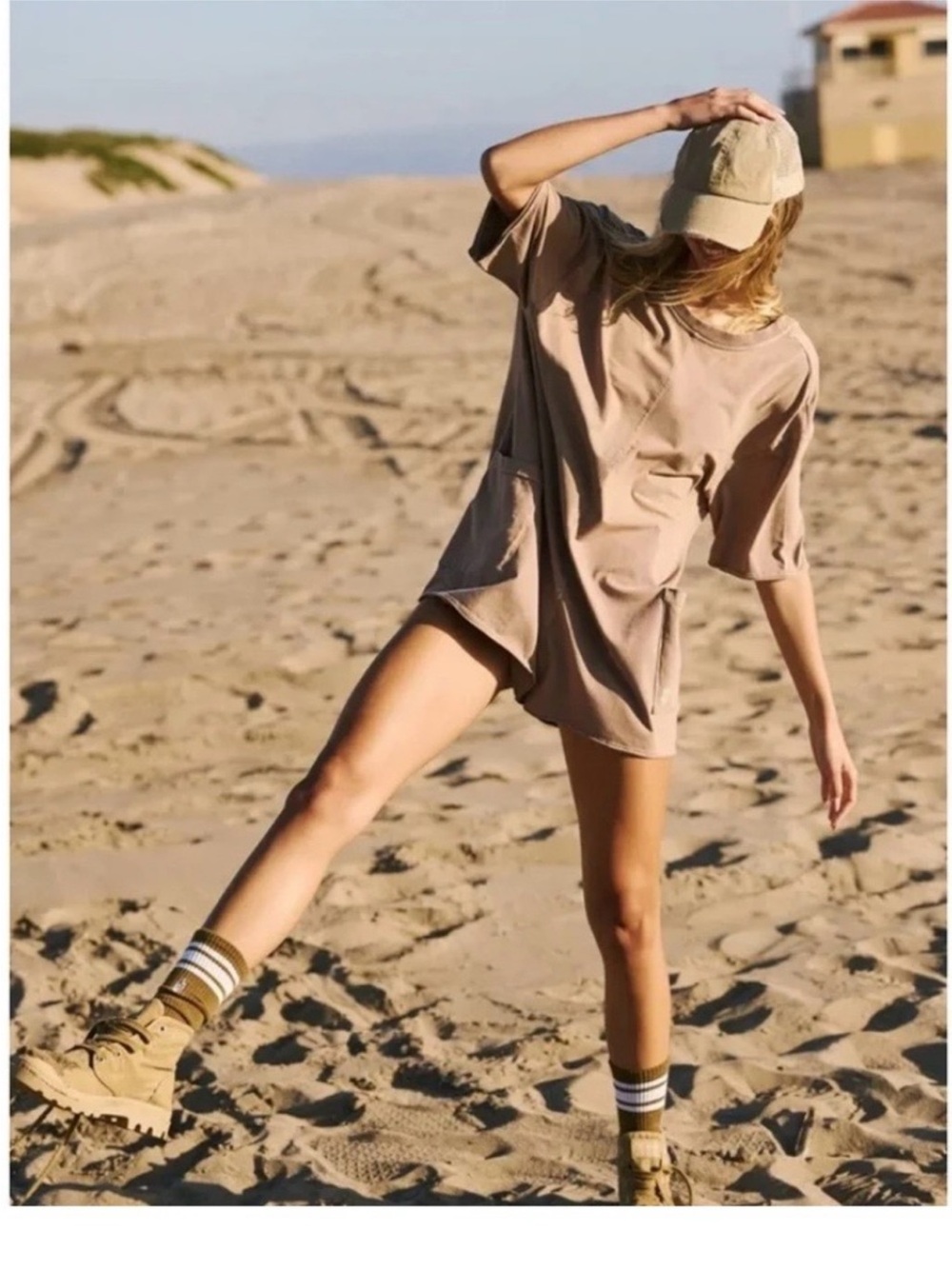 Free People Mocha Latte V-Neck Hotshot Tee Romper Sz S